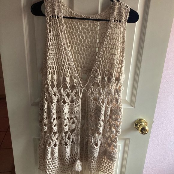 Crochet Sleeveless Tunic Top - Cream - Picture 1 of 8